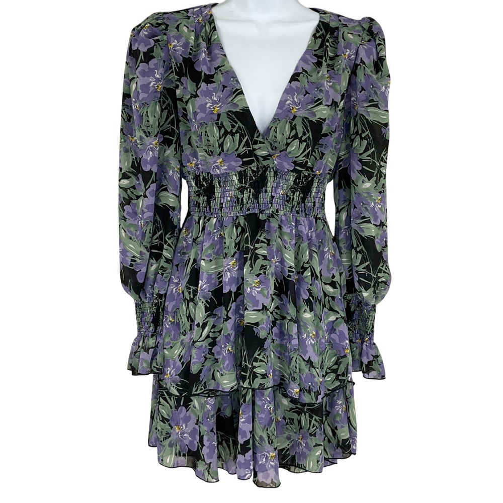 Mini Dress Women Sz S Dark Floral Babydoll Ruffle Tiered Romantic Whimsigoth